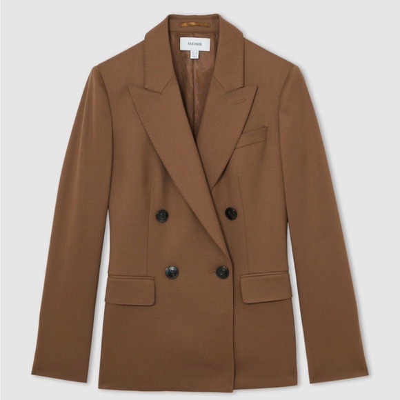 REISS- Solene Tan Double-Breasted Blazer - Picture 3 of 8